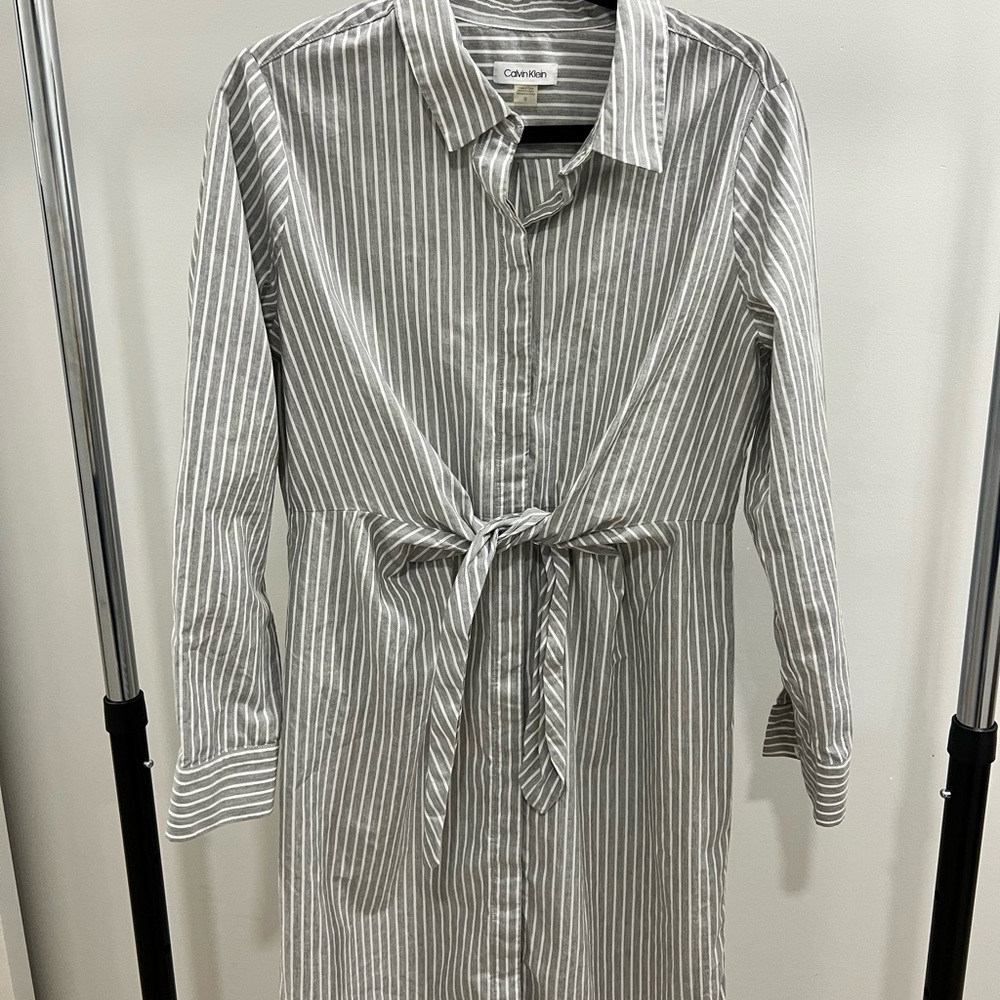 Calvin Klein Gray Striped Shirt Dress